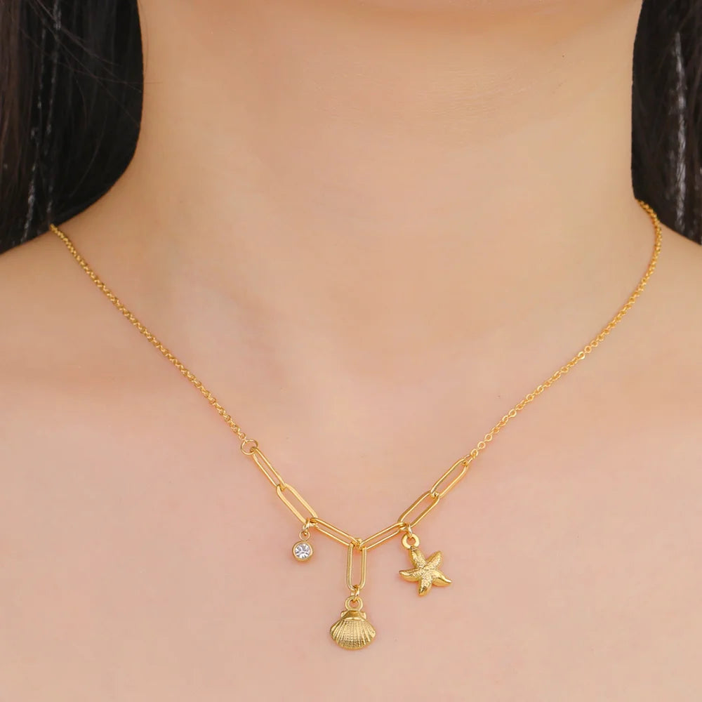 Cazador Starfish Seashell Charms Women's Bracelet Stainless Steel Summer Beach Jewelry Hand Bracelet Gift Trend 2025 Wholesale