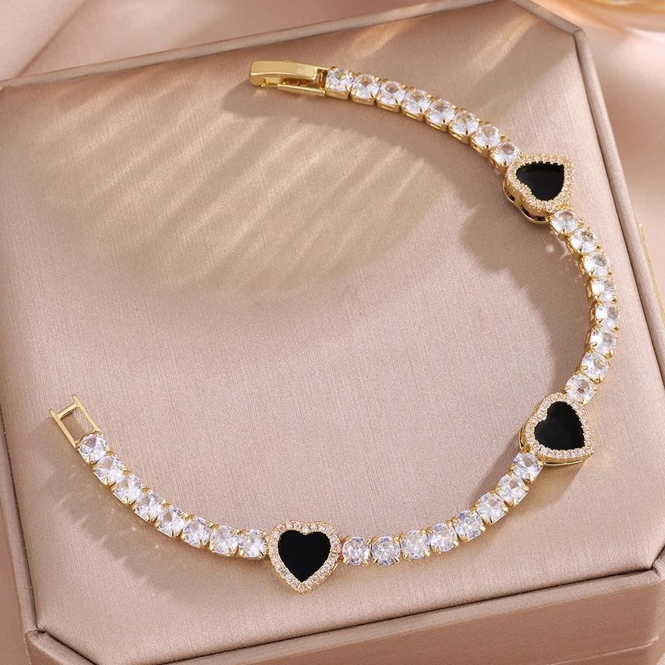 3/1pcs Black Heart Round CZ Tennis Bracelets Set for Women Men Shiny Stackable Jewelry