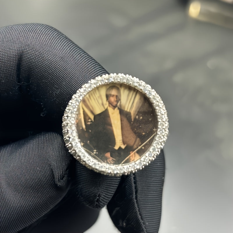 (Custom Product) Customized Round Photo Frame Ring with Brass