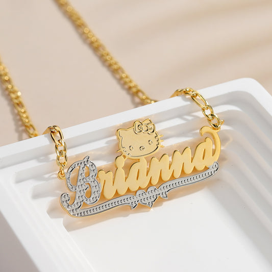 Custom Name Jewelry 18K Plated Two Tone Gold Pendant Personalized Double Plate Name Necklace Customized Stainless Steel Jewelry