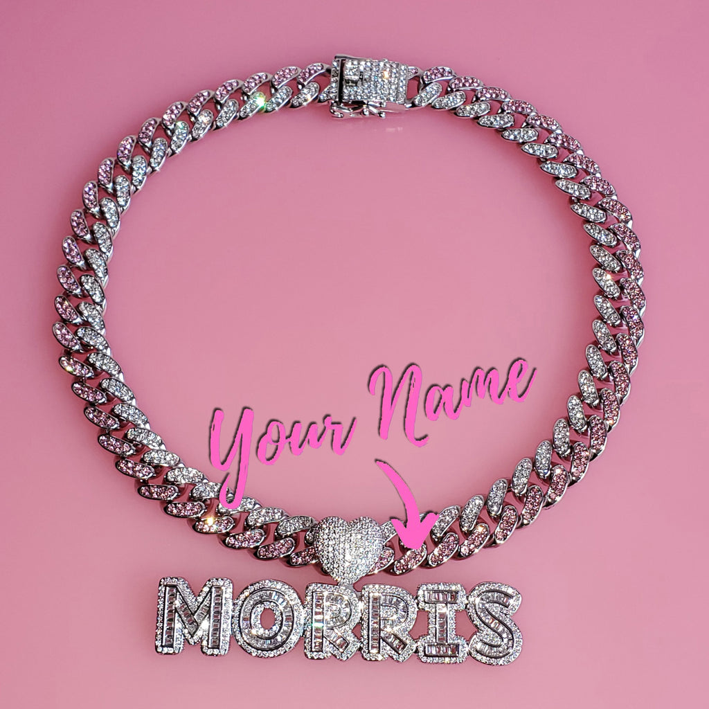 Pink Cuban Link Chain With Your Name Pendant