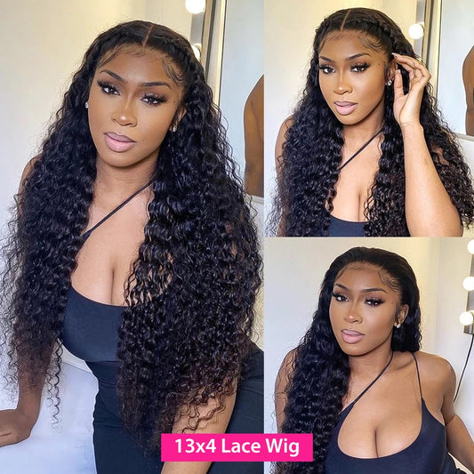 30-40 inch Deep Wave 360 13x6 Frontal Human Hair Wigs Plucked Brazilian