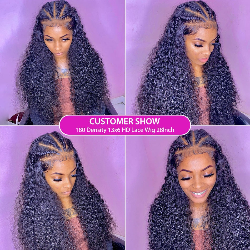 30-40 inch Deep Wave 360 13x6 Frontal Human Hair Wigs Plucked Brazilian
