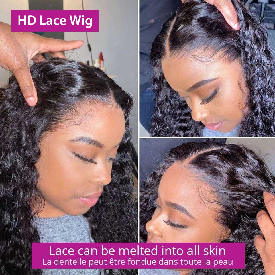 30-40 inch Deep Wave 360 13x6 Frontal Human Hair Wigs Plucked Brazilian