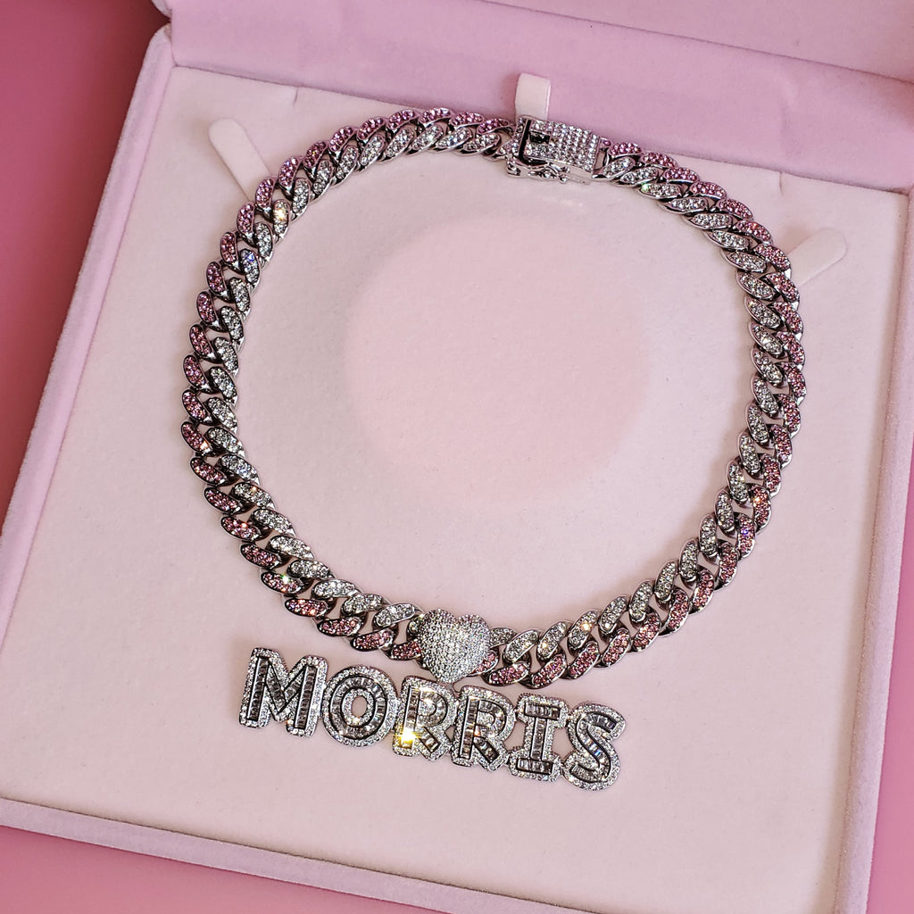 Pink Cuban Link Chain With Your Name Pendant