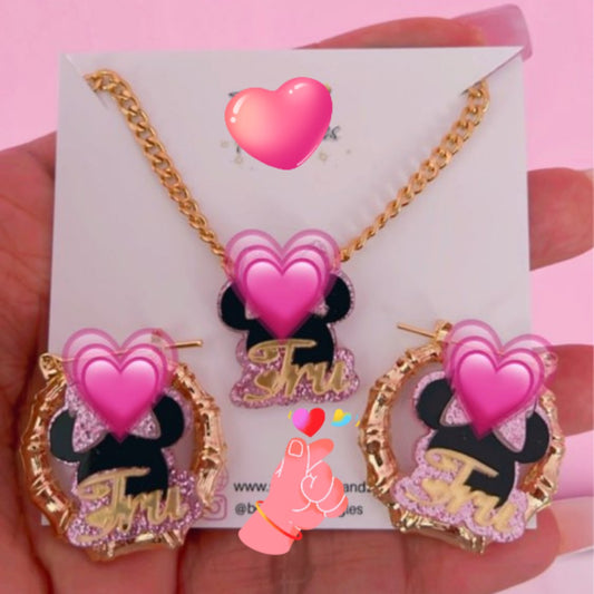 minimouse Custom Name Jewelry Set Personalized Acrylic Letters Nameplate Bamboo Earrings For Children's Cute Gift