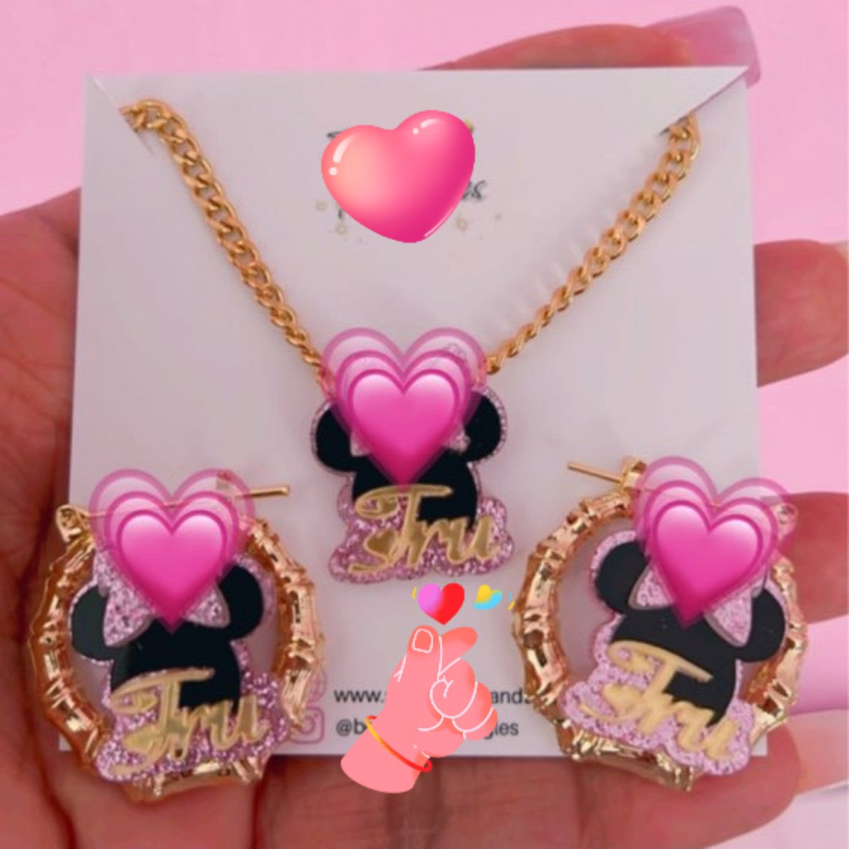 minimouse Custom Name Jewelry Set Personalized Acrylic Letters Nameplate Bamboo Earrings For Children's Cute Gift