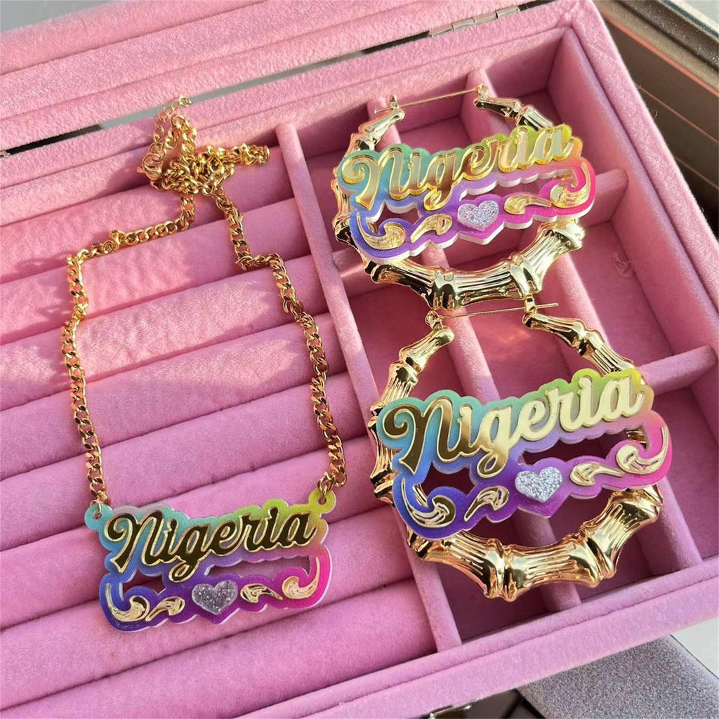 Customized Rainbow  Earrings Necklace Acrylic Bamboo Earrings