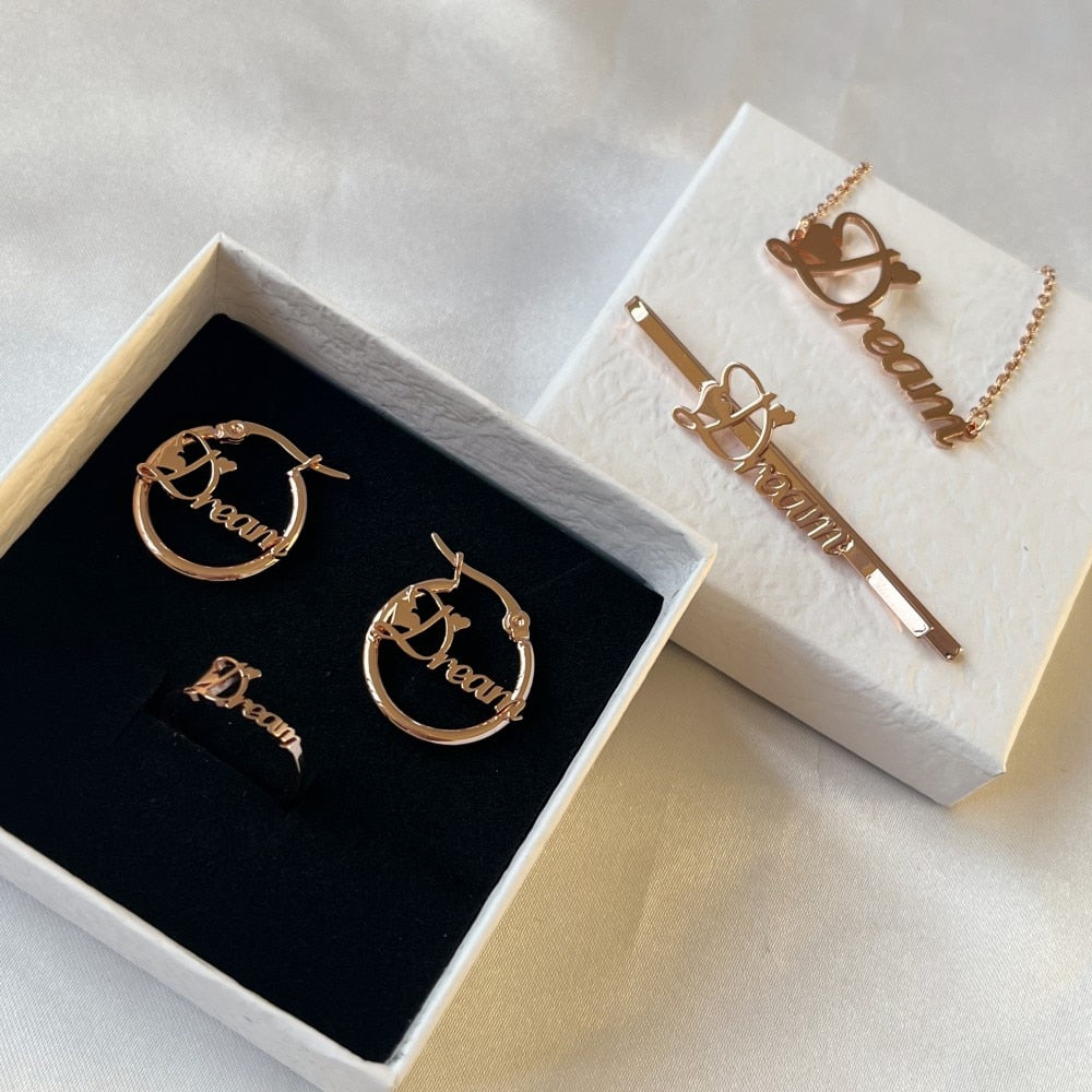 kids mini Custom Name Jewelry Set Stainless Steel Nameplate Bracelet 18K Gold Customized with your name