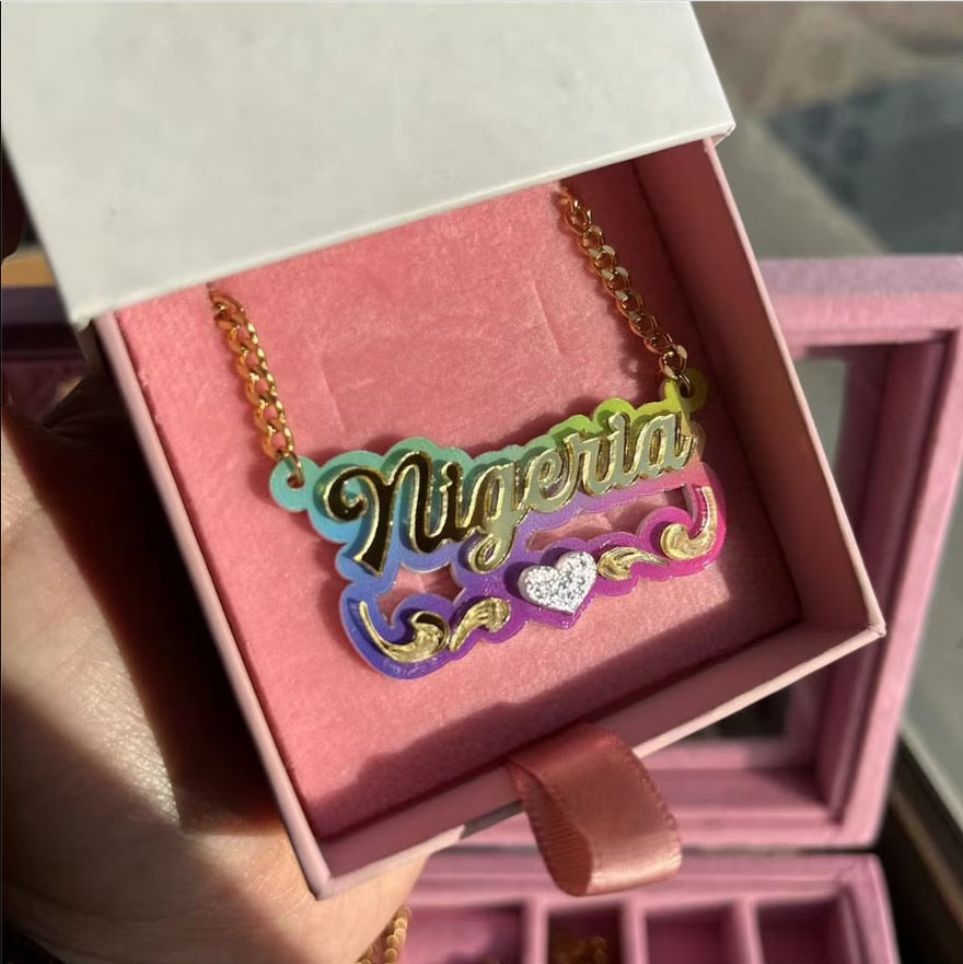 Customized Rainbow  Earrings Necklace Acrylic Bamboo Earrings