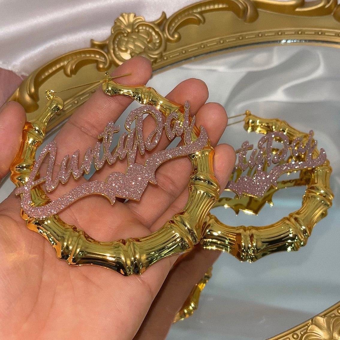 Glaceelaine Custom Name Bamboo Earrings ANYNAME can be added, made from real  Stainless Steel.