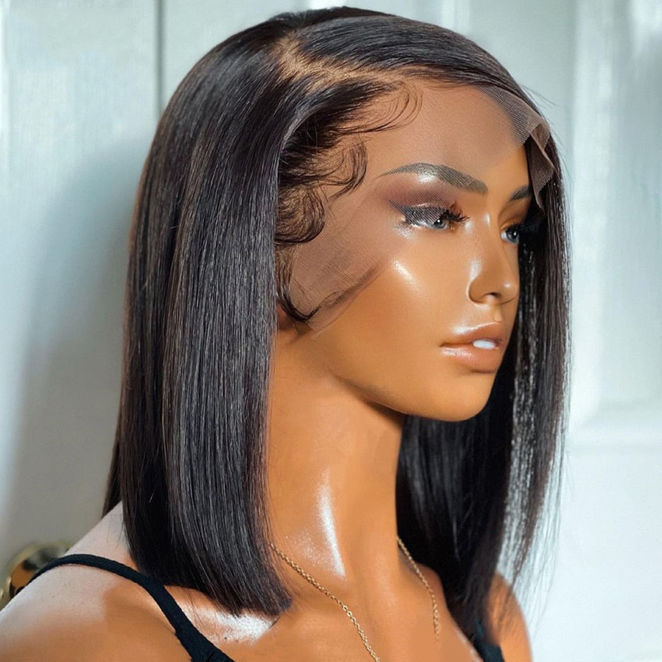 Brazilian Human Hair Short Cut Bob Lace Frontal Wig With a PrePlucked Hairline