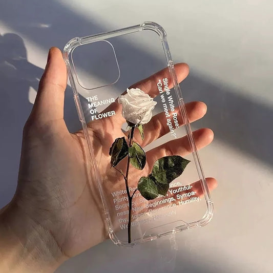White Rose Transparent Soft TPU Phone for iPhone XR X XS Max 13 Pro Max 12 11 7 8 plus SE 2020 Printing Cover