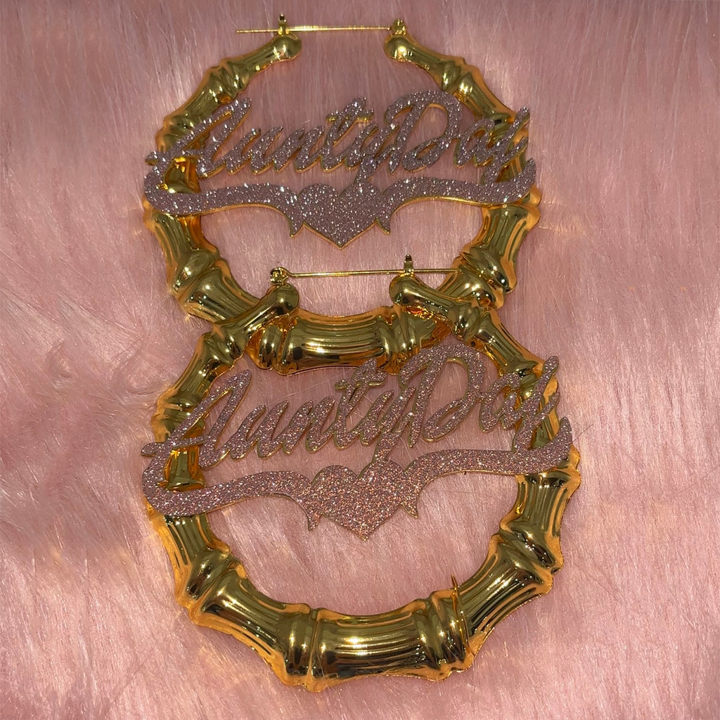 Glaceelaine Custom Name Bamboo Earrings ANYNAME can be added, made from real  Stainless Steel.
