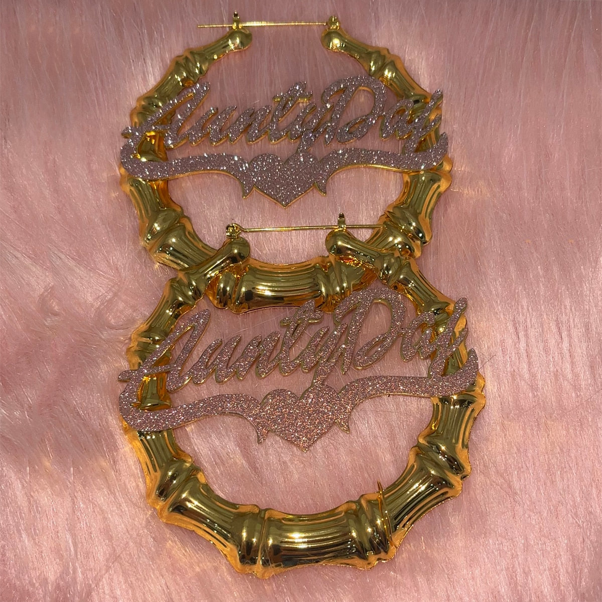 Glaceelaine Custom Name Bamboo Earrings ANYNAME can be added, made from real  Stainless Steel.