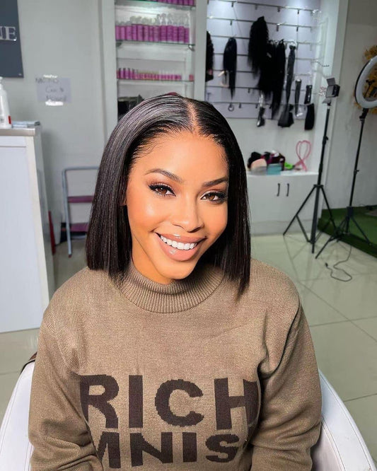 Brazilian Human Hair Short Cut Bob Lace Frontal Wig With a PrePlucked Hairline
